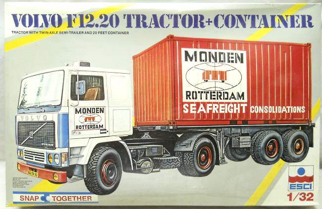 ESCI 1/32 Volvo F12.20 Tractor Plus Container/Trailer - Twin-Axle Flatbed Trailer With 20 Foot Container, 303NL plastic model kit